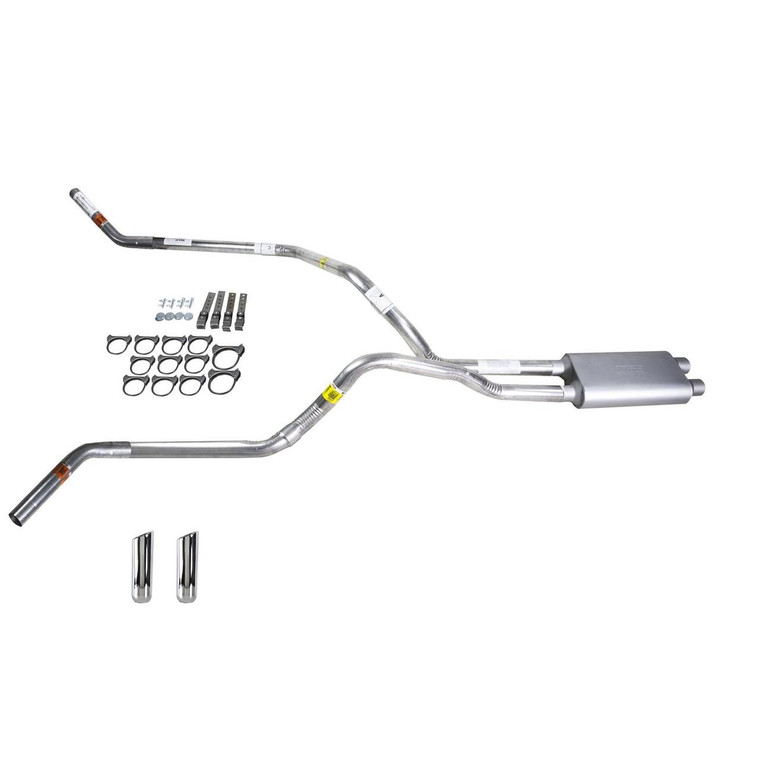 Silverado 96-99 dual exhaust 2.5 pipe dual inlet Flowsound Muffler RW Tip Corner exit