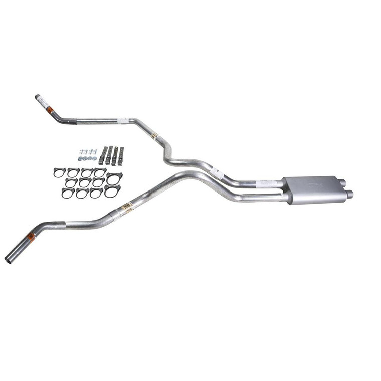 Silverado 96-99 dual exhaust 2.5 MA pipe dual inlet Flowsound Muffler  Corner exit