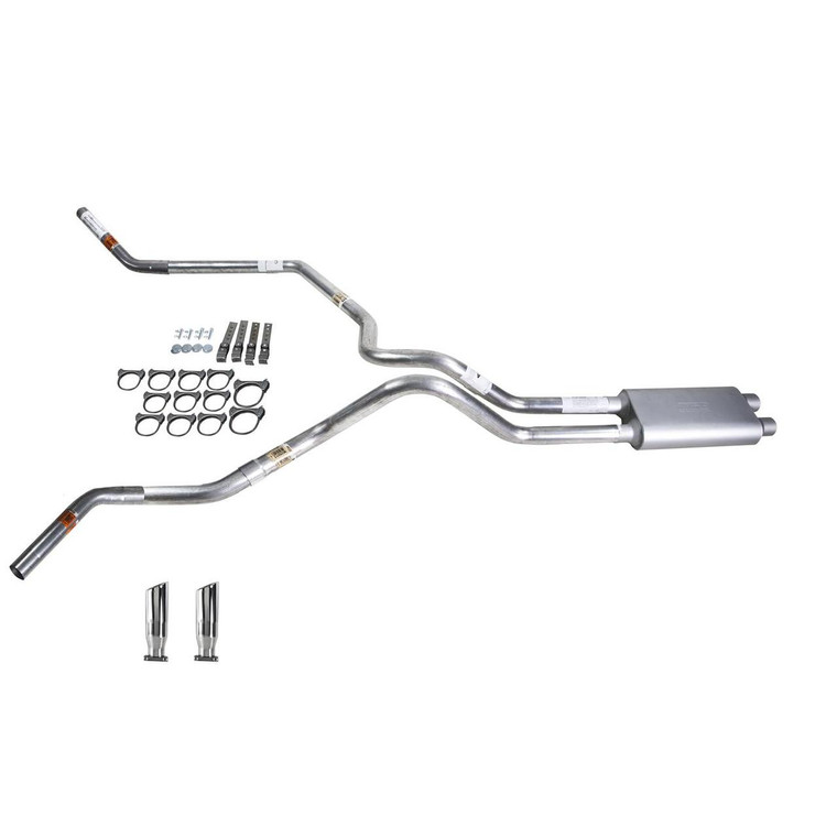 Silverado 96-99 dual exhaust 2.5 MA pipe dual inlet Flowsound Muffler RC Tip Corner exit