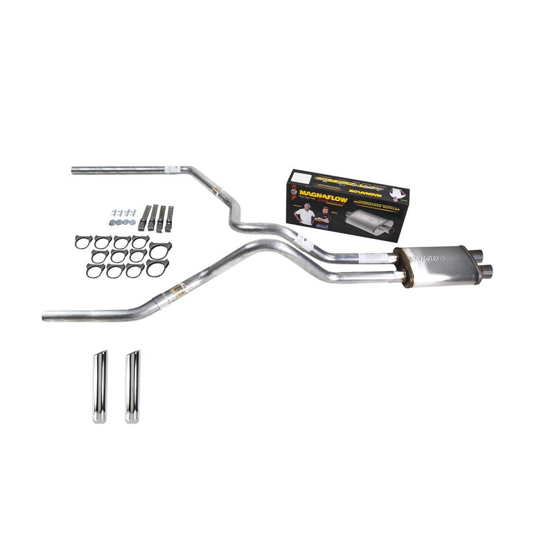 Silverado 96-99 dual exhaust 2.5 SS pipe dual inlet Magnaflow RW Tip