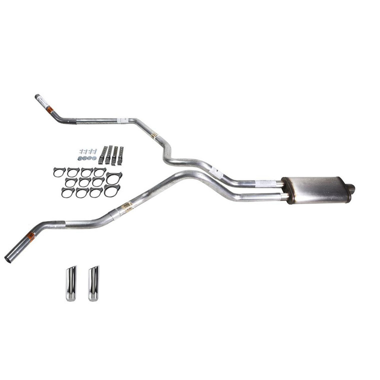 Silverado 88-95 dual exhaust 2.5 SS pipe Stainless muffler RW Tip Corner exit