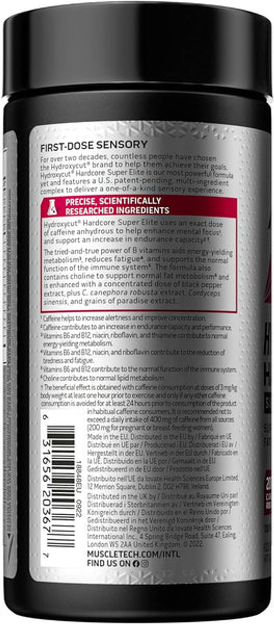 MuscleTech Hydroxycut Hardcore Super Elite Fat Burner & Energy Booster – 100 Vegan Caps - Ingredients