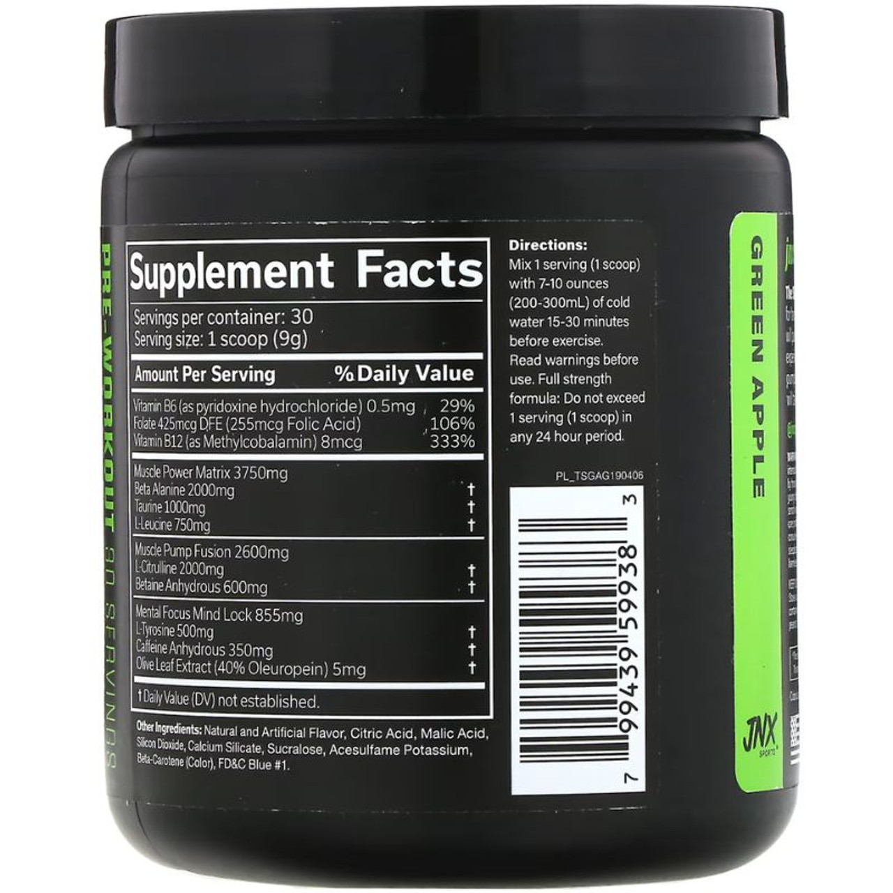 JNX Sports, The Shadow, Pre-Workout - 270g Green Apple Supplement