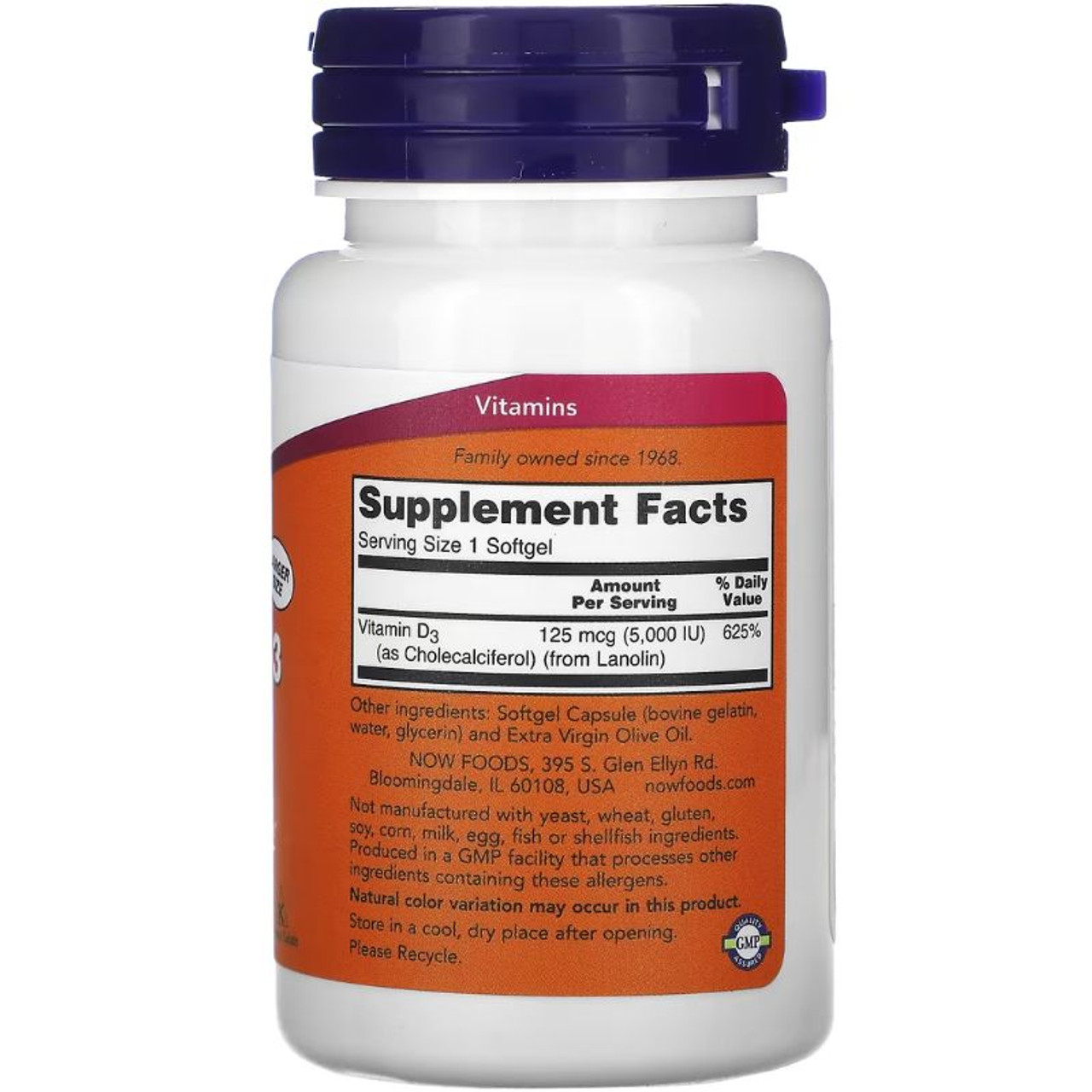 NOW Foods - Vitamin D-3 5000 IU Now 240 softgels Supplement