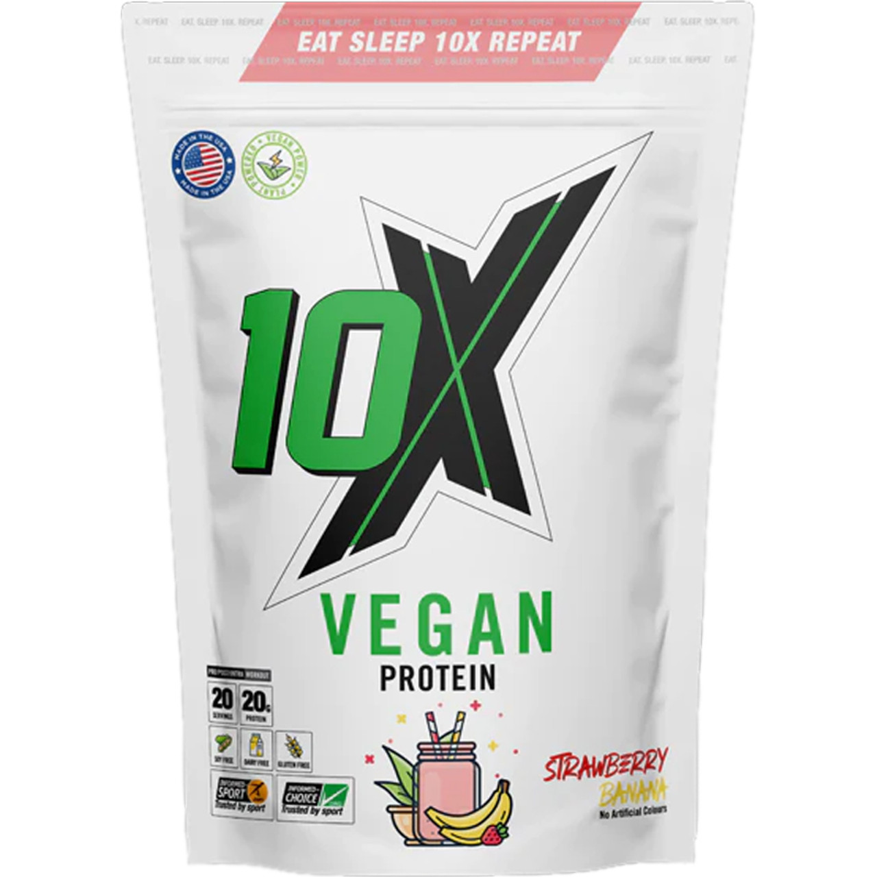 10x Nutrition - Vegan Protein Powder 540g Strawberry Banana