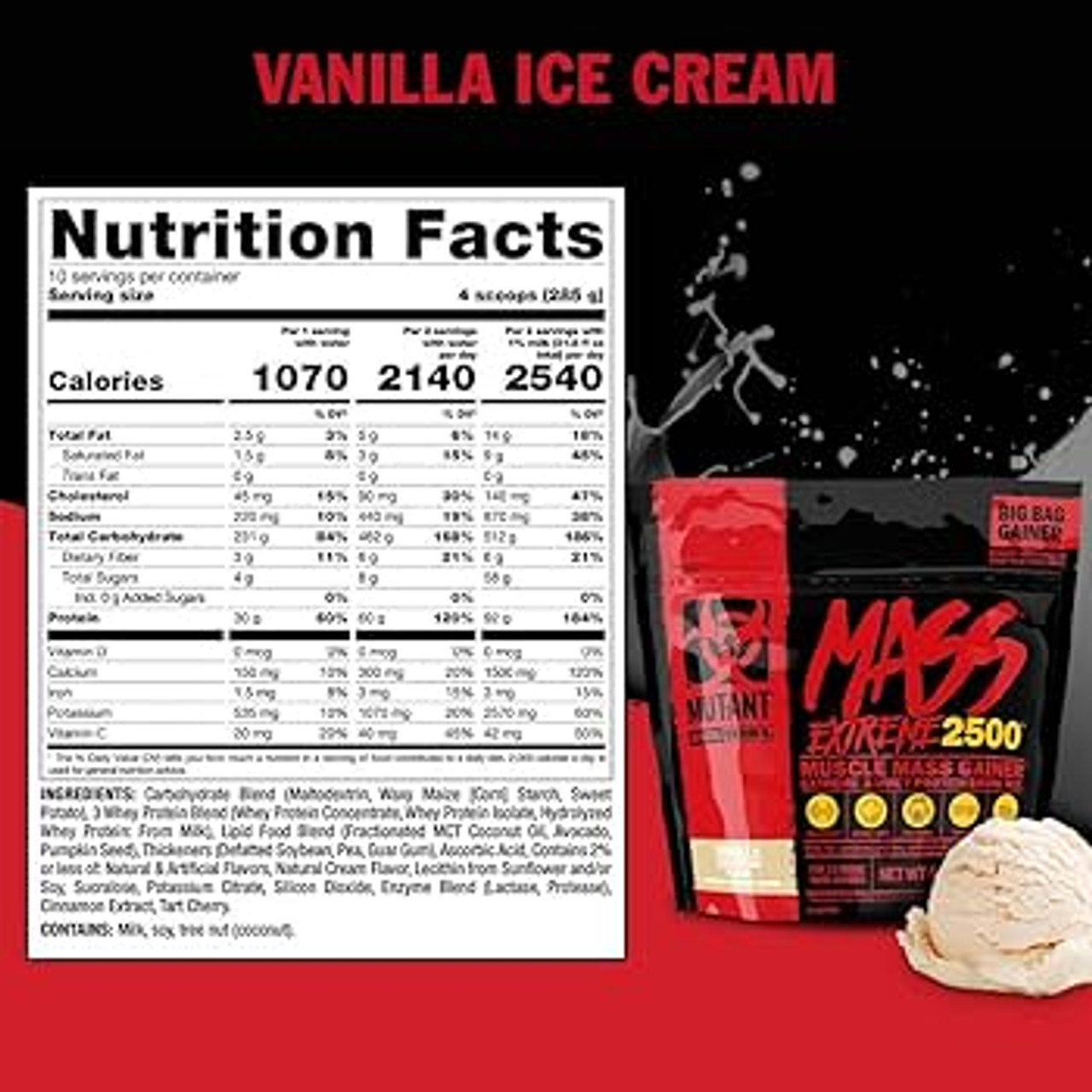 Mutant Mass Extreme 2500 High-Calorie Muscle Gainer 5.45KG - Ingredients