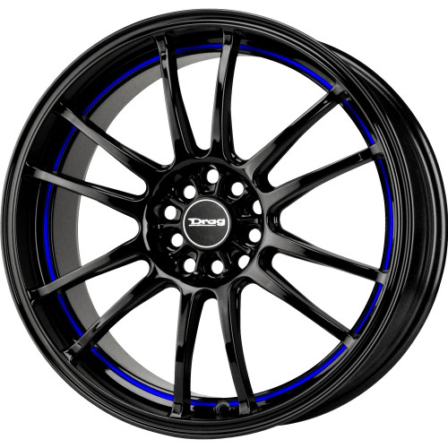 Drag Wheels Dr-38 17X7 5X100 5X114.3 Black W/ Blue Stripe Rims