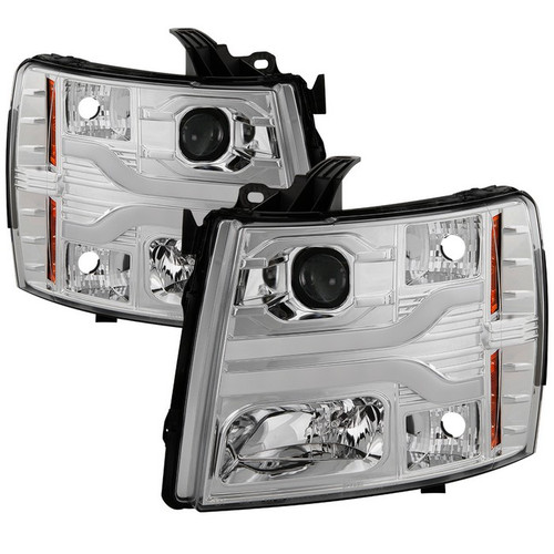 Spyder Silverado 1500 2500HD 3500HD 07-13 light bar Headlights Chrome display showing show PRO-YD-CS07V3-LBDRL-C