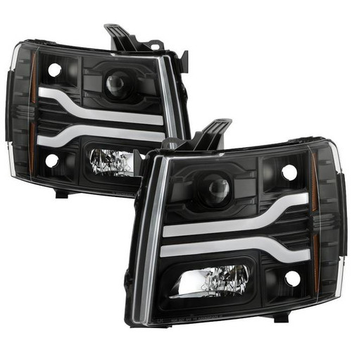 Spyder platinum Silverado 1500 2500HD 3500HD 07-13 Headlights Black display showing show PRO-YD-CS07V3PL-BK