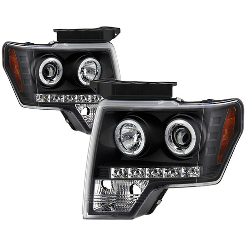 Spyder Ford F150 09-14 Halo Projector Headlights Black display showing show PRO-YD-FF15009-HL-BK