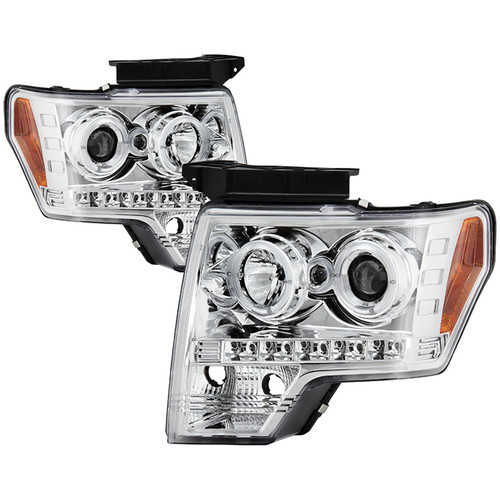 Spyder Ford F150 09-14 Halo Projector Headlights Chrome display showing show PRO-YD-FF15009-HL-C
