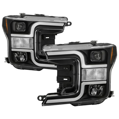 Spyder Ford F150 18-19 LED Bar DRL Pro Headlights Black display showing show PRO-YD-FF15018-LB-BK