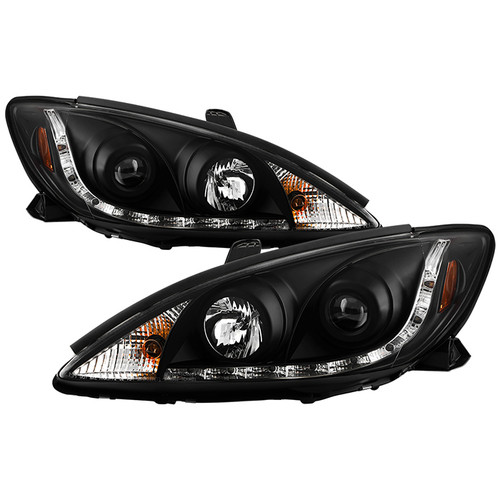 Spyder Toyota Camry 02-06 DRL Projector Headlights Black display showing show PRO-YD-TCAM02-DRL-BK