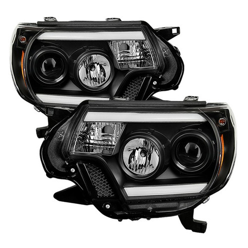 Spyder Toyota Tacoma 12-15 LED Bar DRL Pro Headlights Black display showing show PRO-YD-TT12-LBDRL-BK
