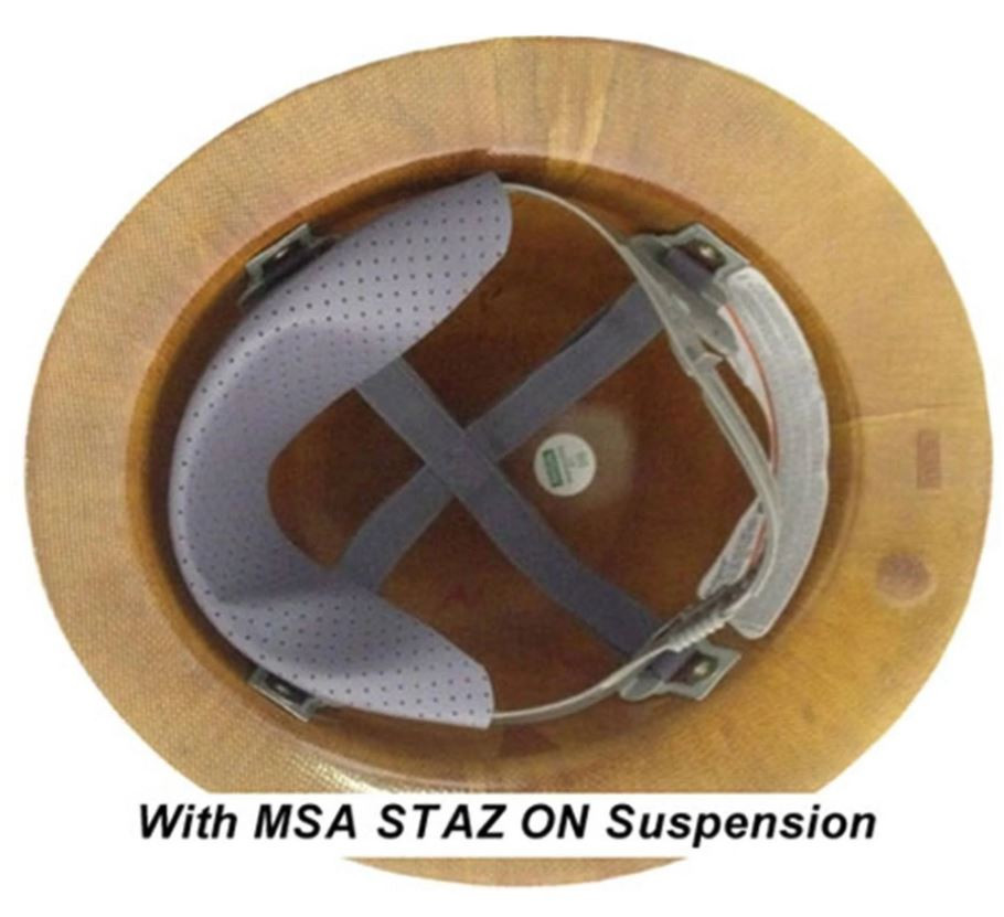MSA Tan Skullgard Full Brim Hard Hat with Staz-On Industrial