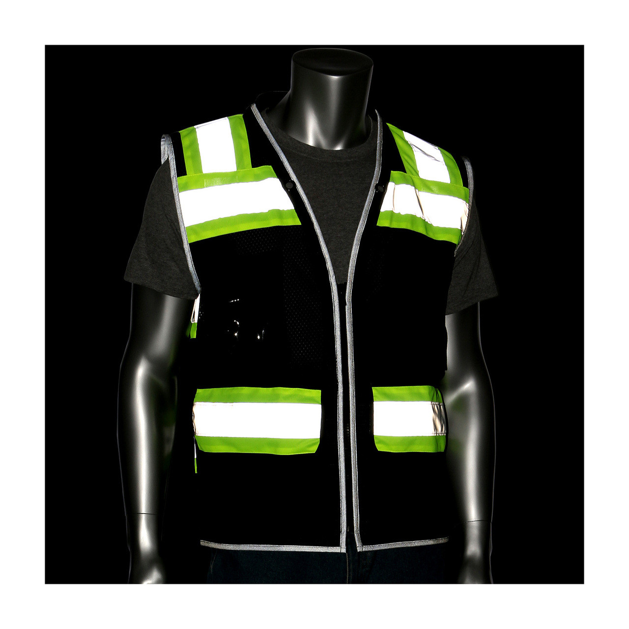 PIP 302-0800D-BK Type O Class 1 Black Two-Tone Surveyors Vest