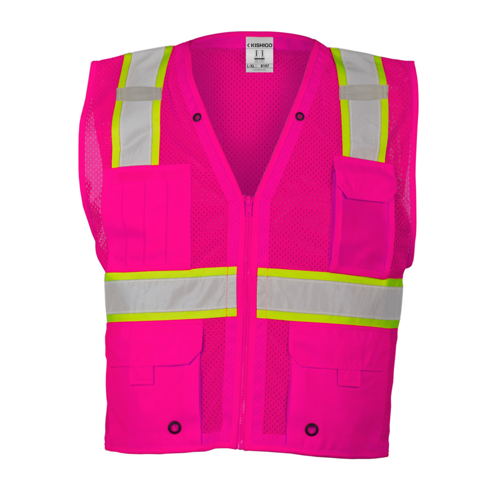 TOPTIE High Visibility Safety Vest - 5 Pockets, Zipper Front, Breathable