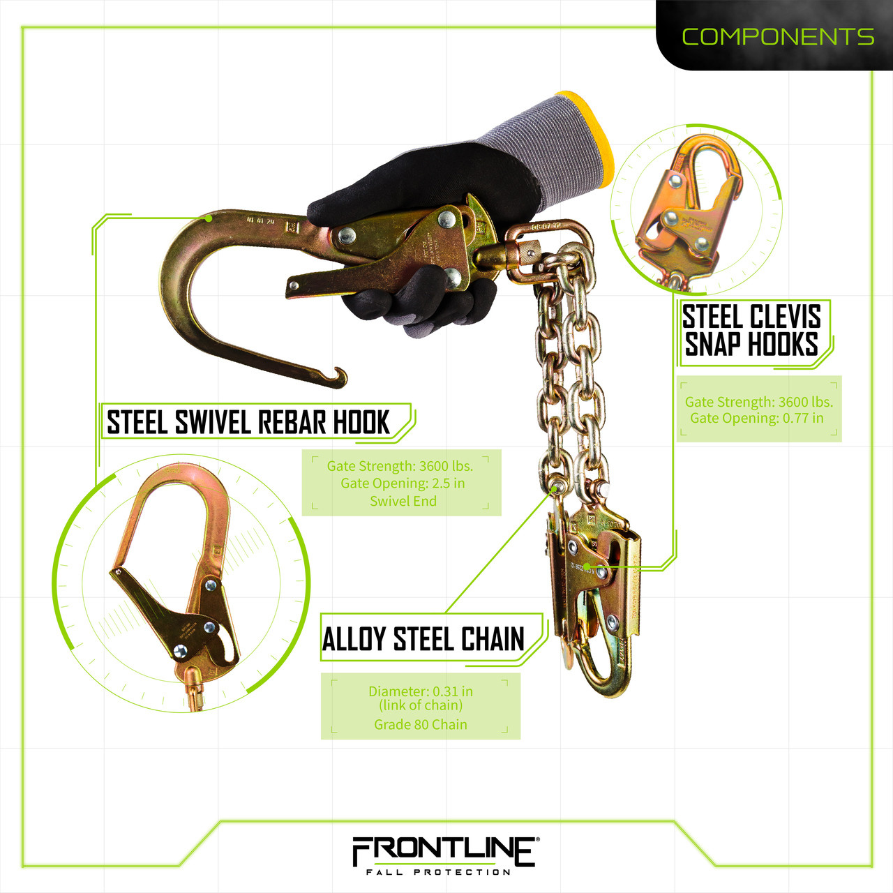 Frontline PSSW2R Rebar Positioning Chain Assembly with Swivel - Industrial  Safety Products