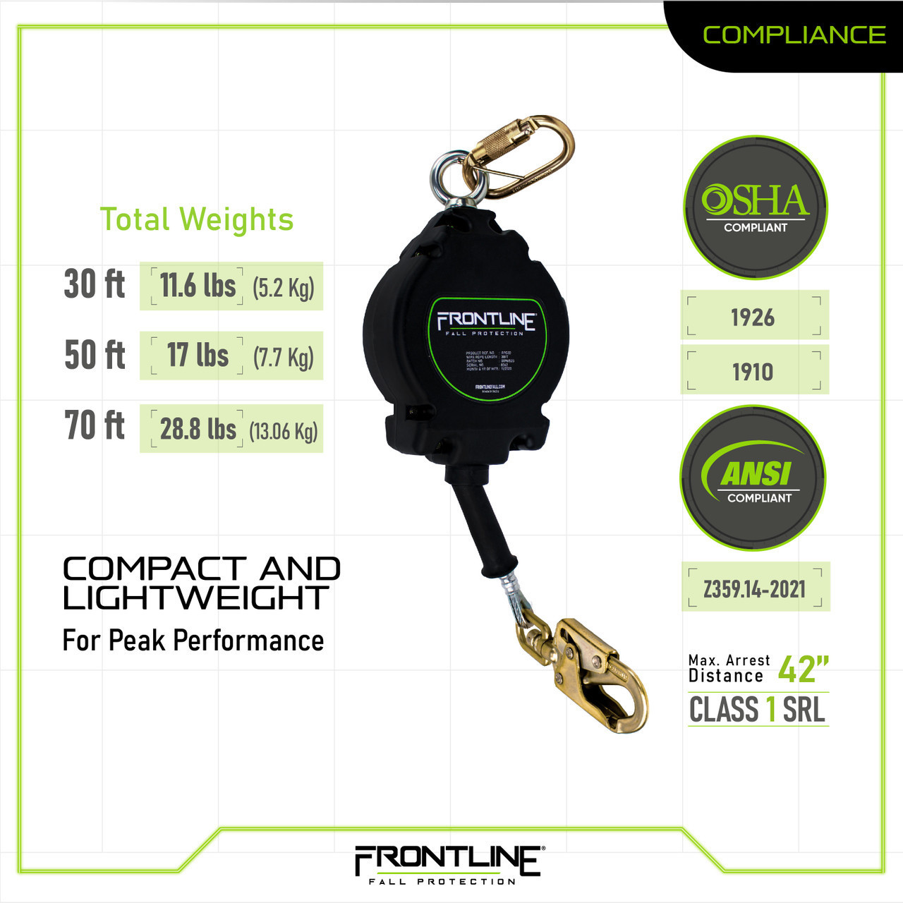 Frontline RPG30 Cable 30' SRL with Steel Snap Hook End
