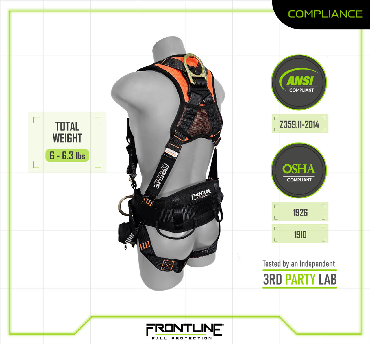 Frontline 100CTB Combat™ Construction Full Body Harness with Tongue Buckle  Legs and Trauma Straps - Frontline