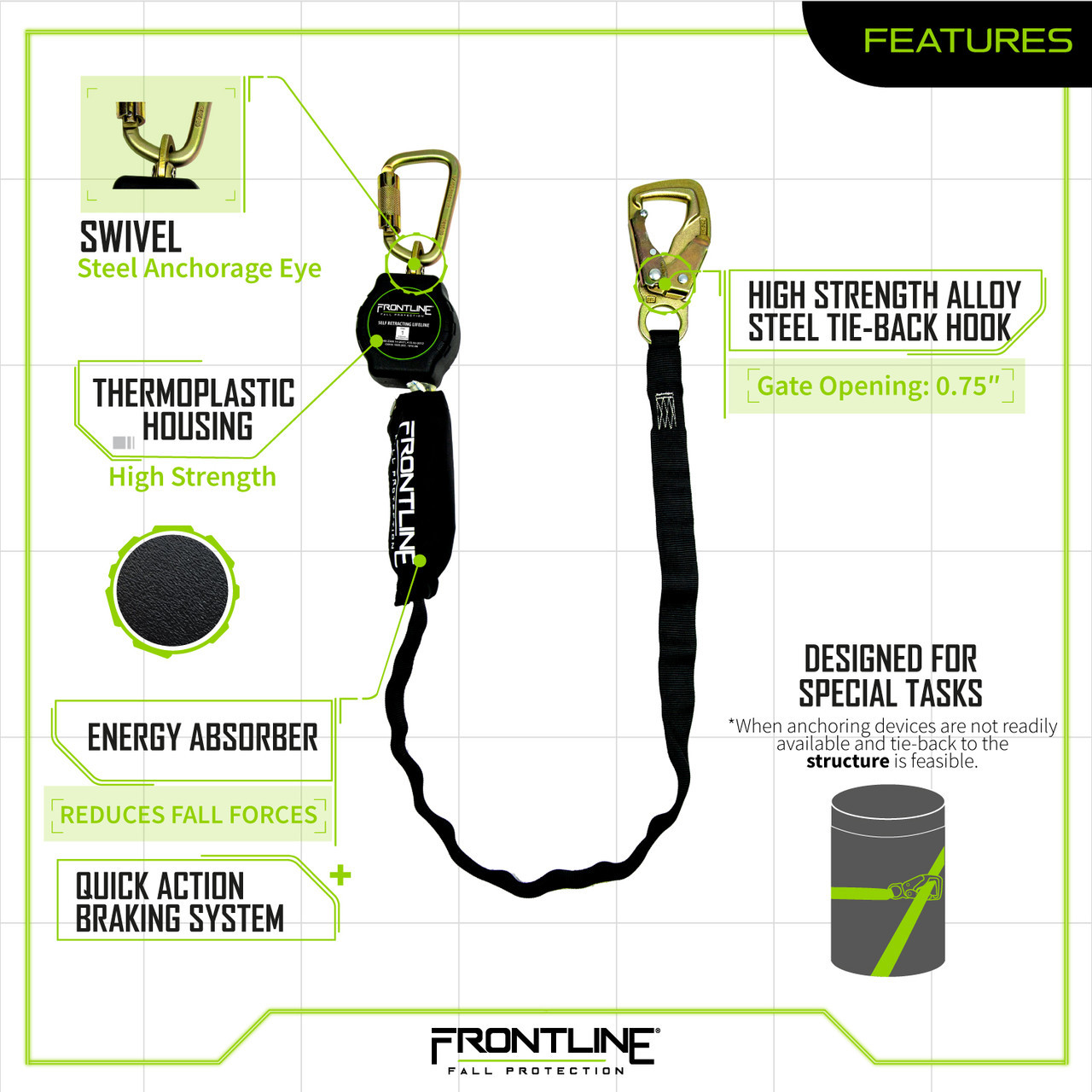 Frontline RPA091TB Tie Back Single Leg Web 9' SRL with Tie Back