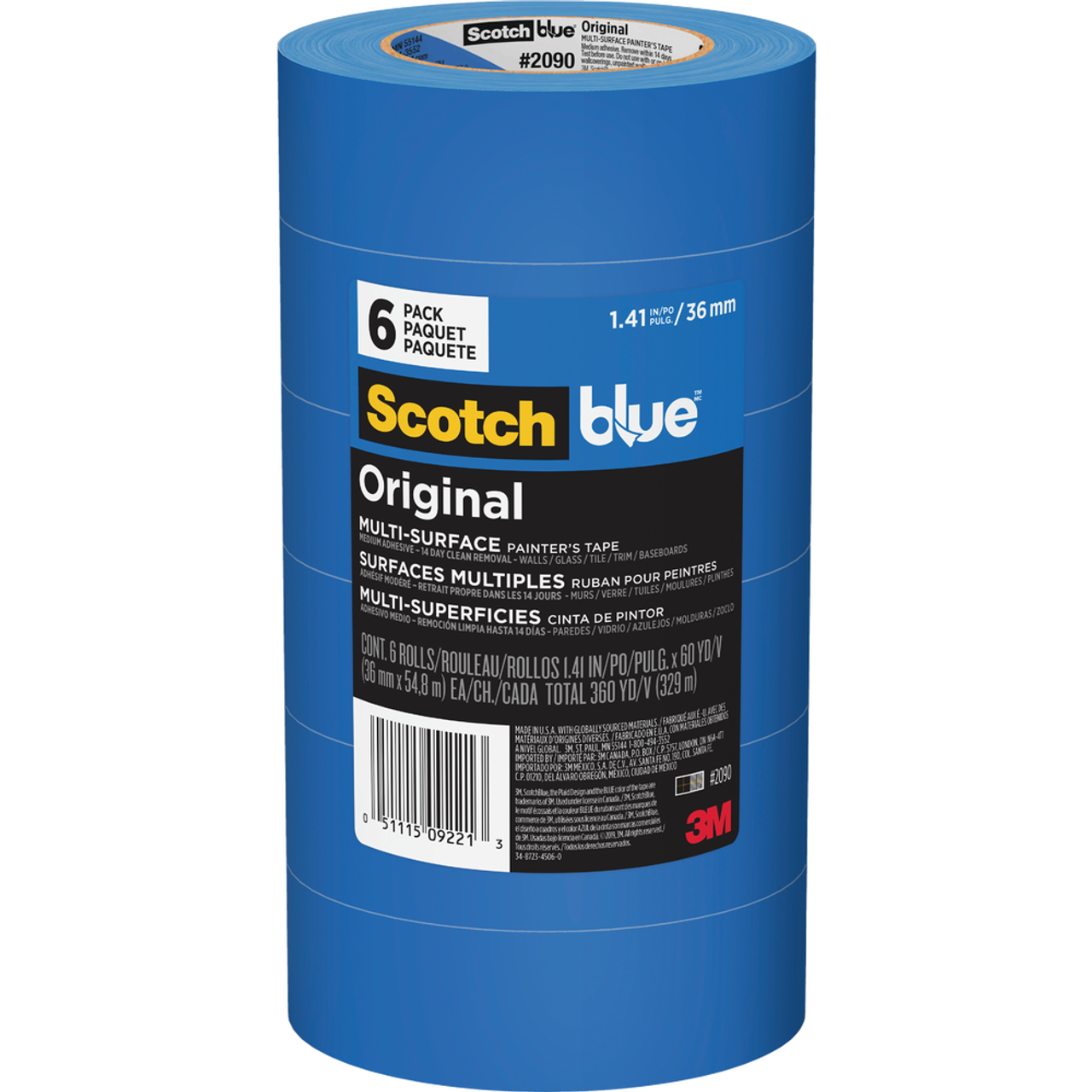 3M 2090-36AP6 ScotchBlue Original Painter's Tape 1.41 in x 60 yd