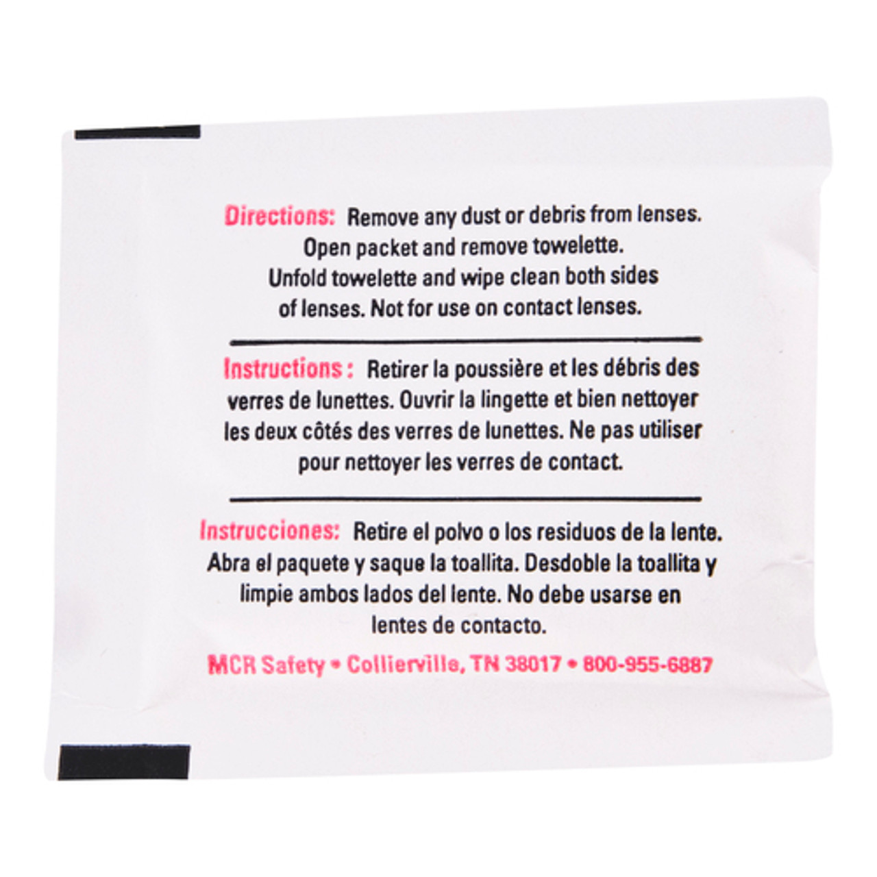 MCR Safety LCT 100 Individually Wrapped Wipes per Box, Lens Cleaning  Towelettes, White, One Size, Case of 10 Boxes
