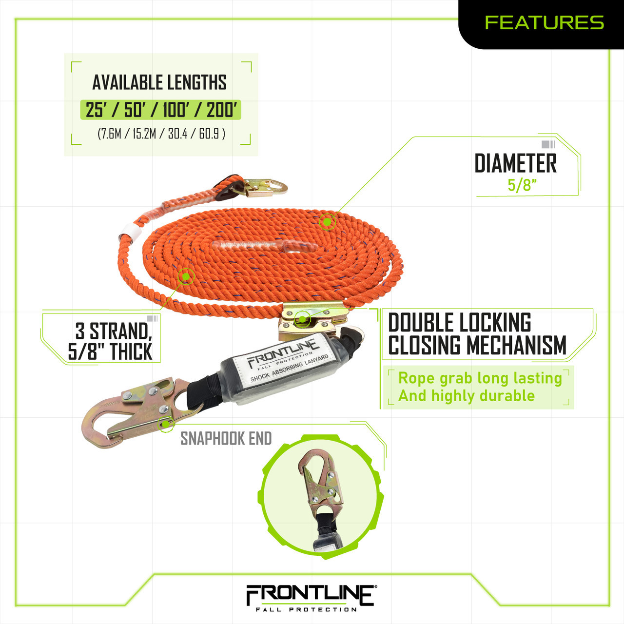 Frontline Premium Vertical Lifeline with Openable Rope Grab