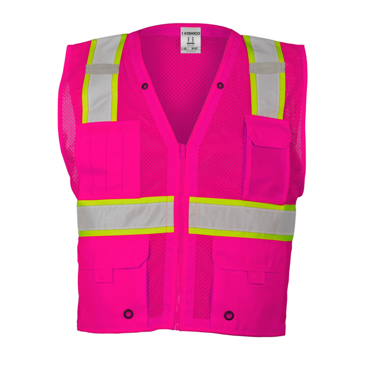 ML Kishigo B107 Enhanced Visibility Multi Pocket Mesh Pink Vest