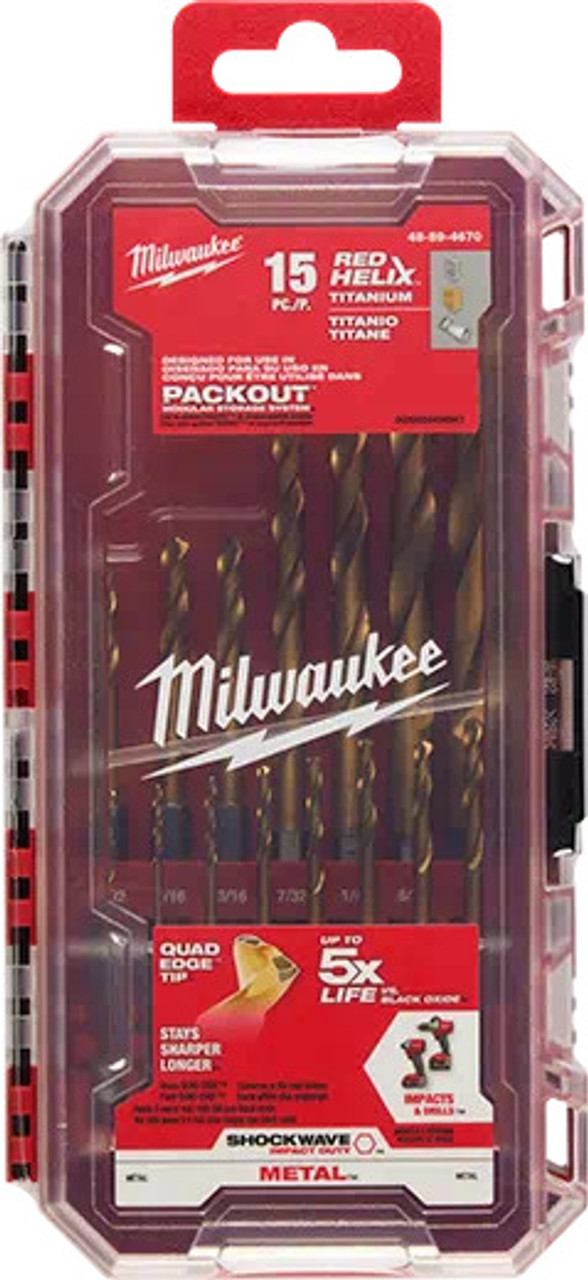 Milwaukee 48894670 SHOCKWAVE Impact Duty RED HELIX Titanium Drill Bit Set  15PC Industrial Safety Products