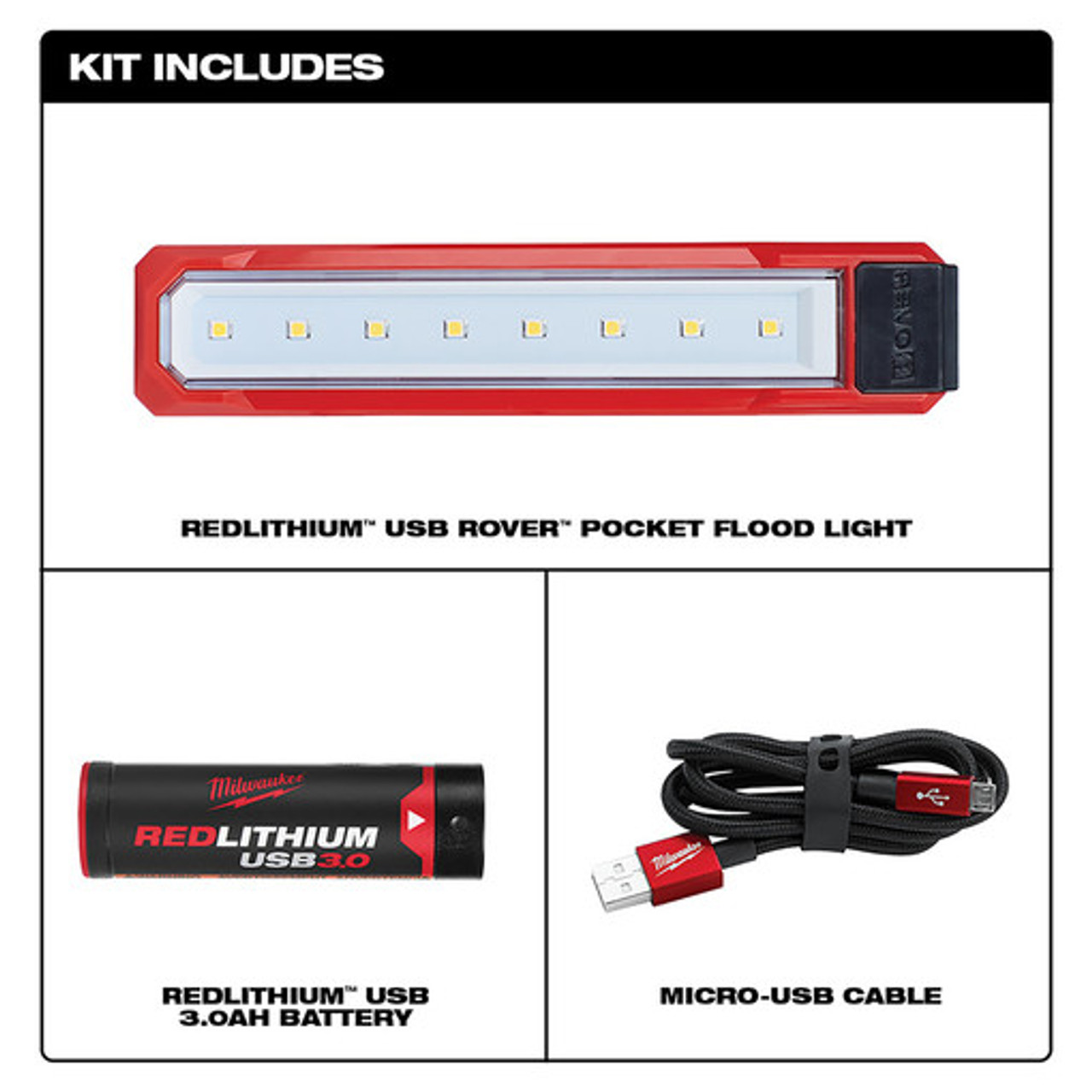 Milwaukee REDLITHIUM USB ROVER Pocket Flood Light 2112-21 Industrial  Safety Products