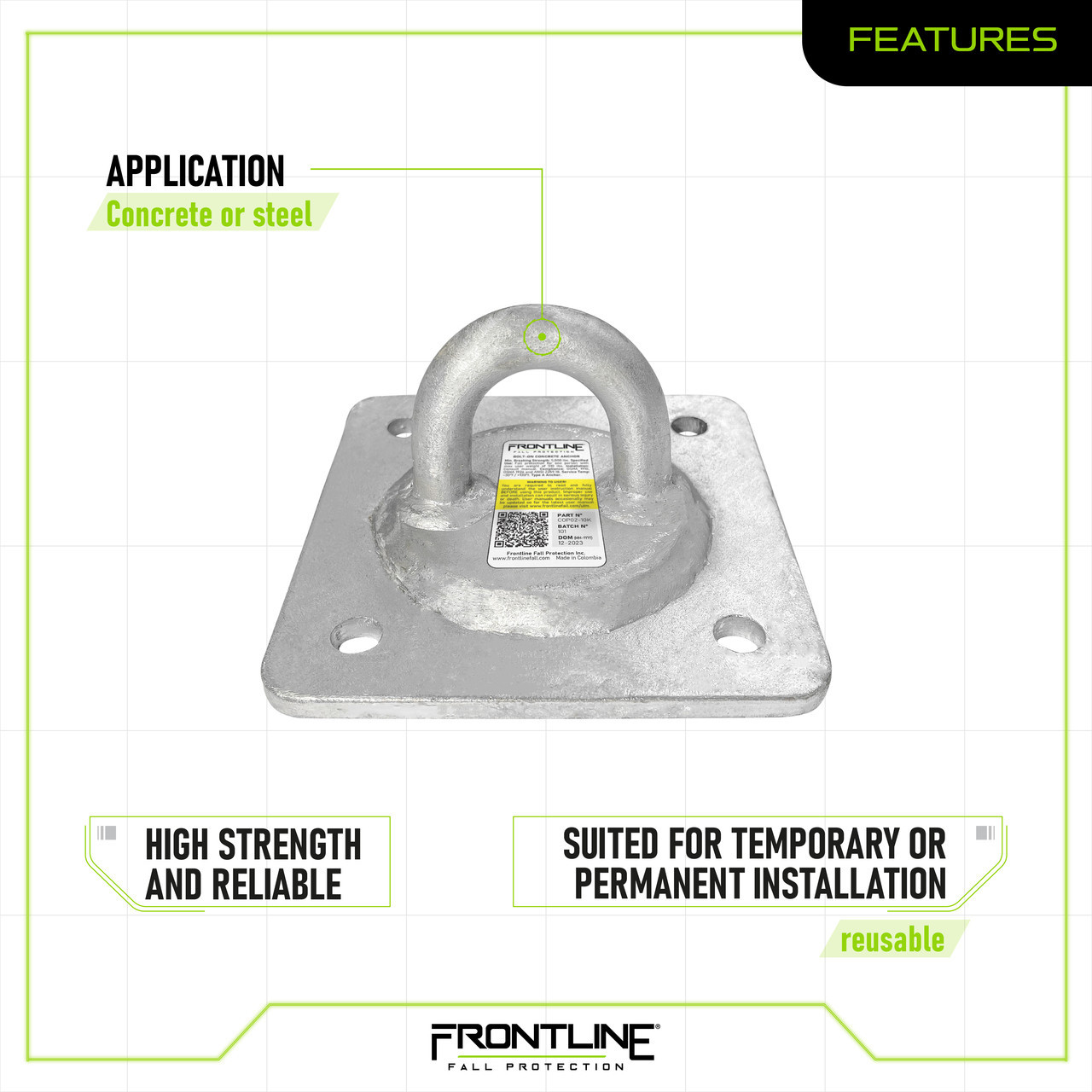 Frontline COP02-10K Concrete and Steel 10k Lbs Reusable Anchor