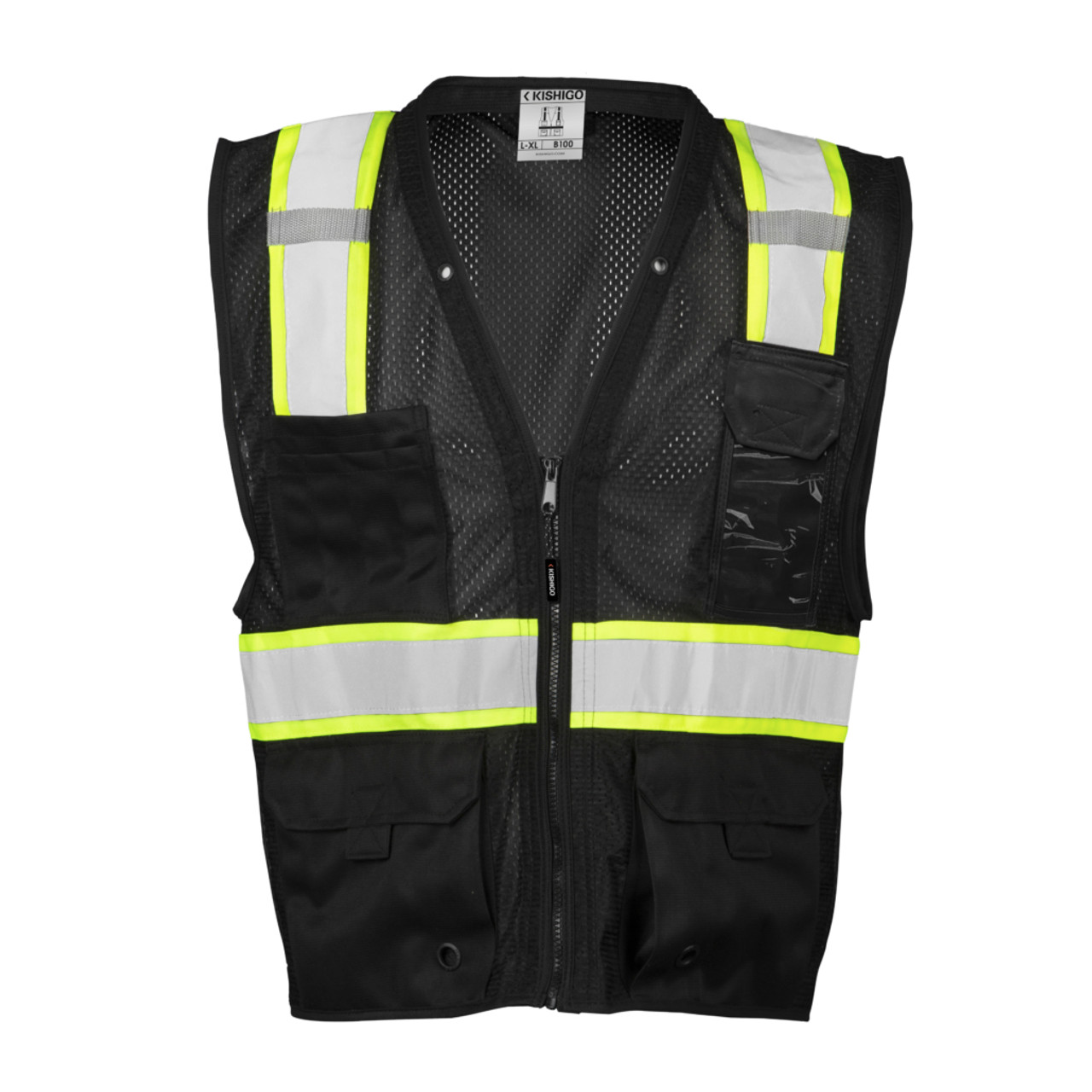 ML Kishigo B100 Enhanced Visibility Multi Pocket Black Mesh Vest