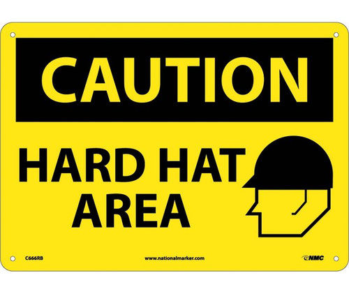 NMC C666RC Caution Rigid Plastic "Hard Hat Area" Sign (14" x 20")