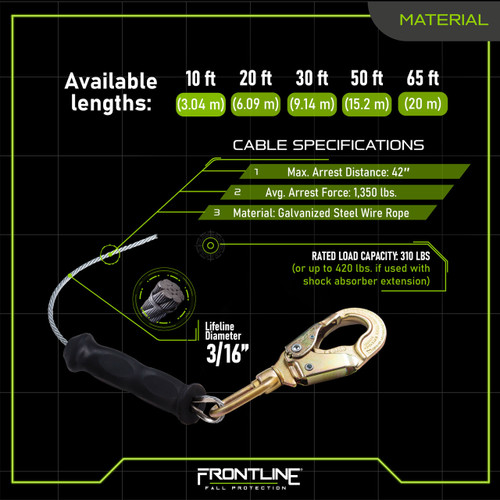 Frontline Fall Protection Rpgc50 Frontline RPGC50 SRL 50' with Steel Snap Hook End with Carry on Handle ...