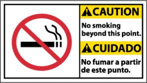 NMC CBA3R Sign, "Caution", "No smoking beyond this point" (Bilingual w/Graphics)