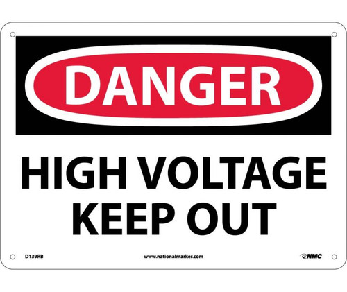 NMC D139RB Safety Sign "Danger High Voltage Keep Out" Rigid Plastic