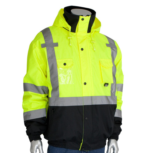 PIP 333-1770 ANSI Type R Class 3 Rip Stop Premium Plus Bomber Jacket with Zip-Out Fleece Liner and "D" Ring Access