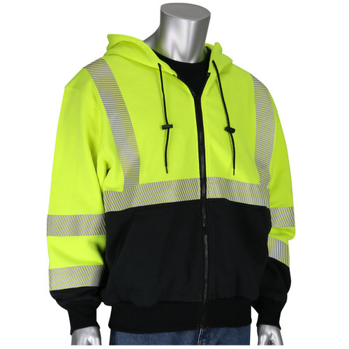 PIP 385-1370FR-LY ANSI Type R Class 3 AR/FR Full Zip Hooded Sweatshirt with Black Bottom