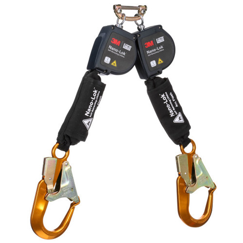 DBI SALA 3100587 Nano-Lok Arc Flash Kevlar Fiber Web Twin-Leg Personal Self-Retracting Lifeline with Rebar Hook (8 ft)