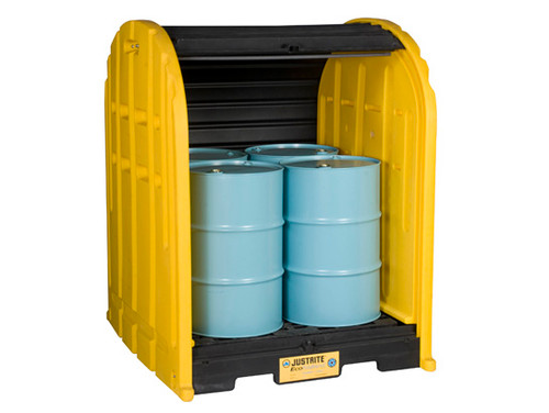 Justrite 28676 EcoPolyBlend DrumShed with rolltop doors
