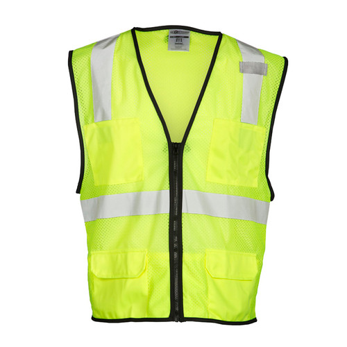 ML Kishigo 1191 Class 2 Lime 6 Pocket Zipper Mesh Vest