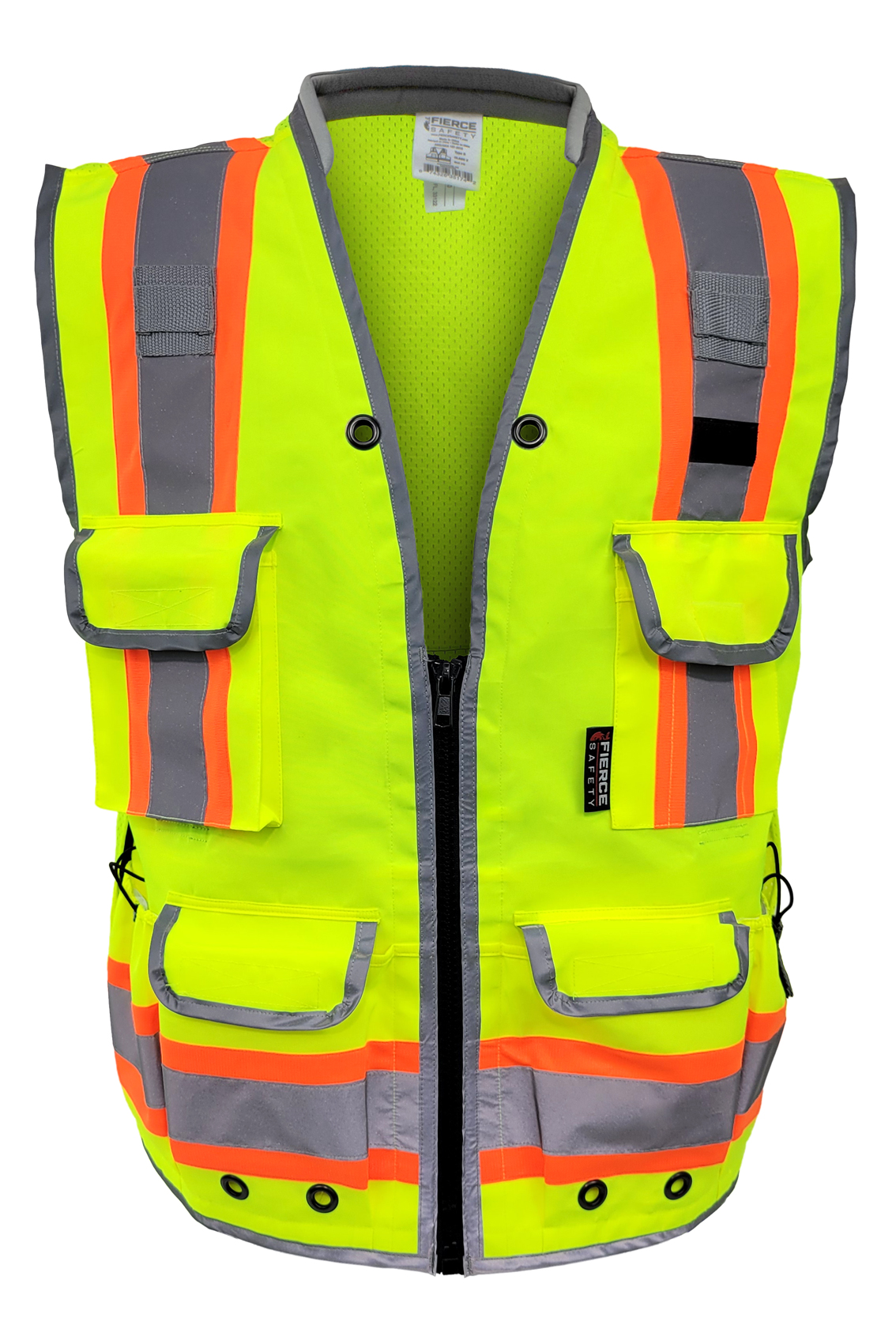 Fierce Safety Class 2 Lime Heavy Duty Vest Tablet Pockets and