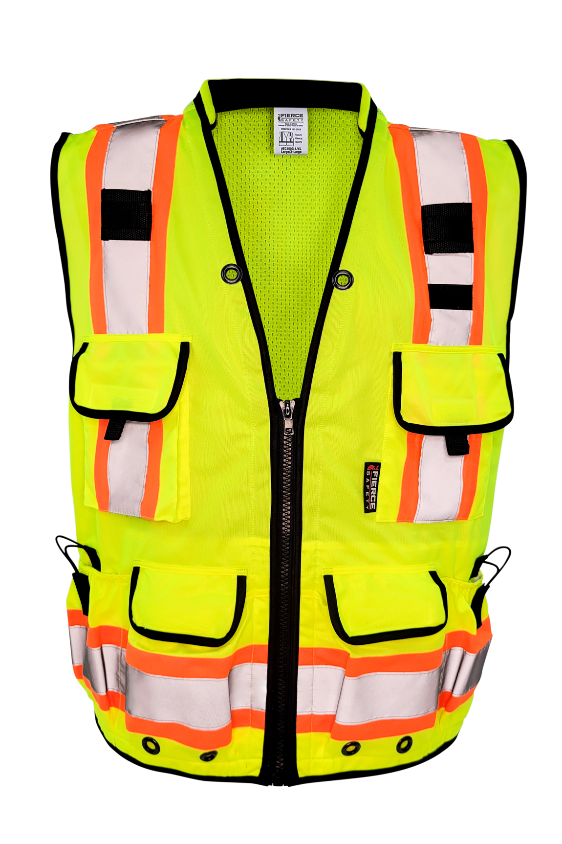 Fierce Safety Class 2 Lime Heavy Duty Vest Tablet Pockets and