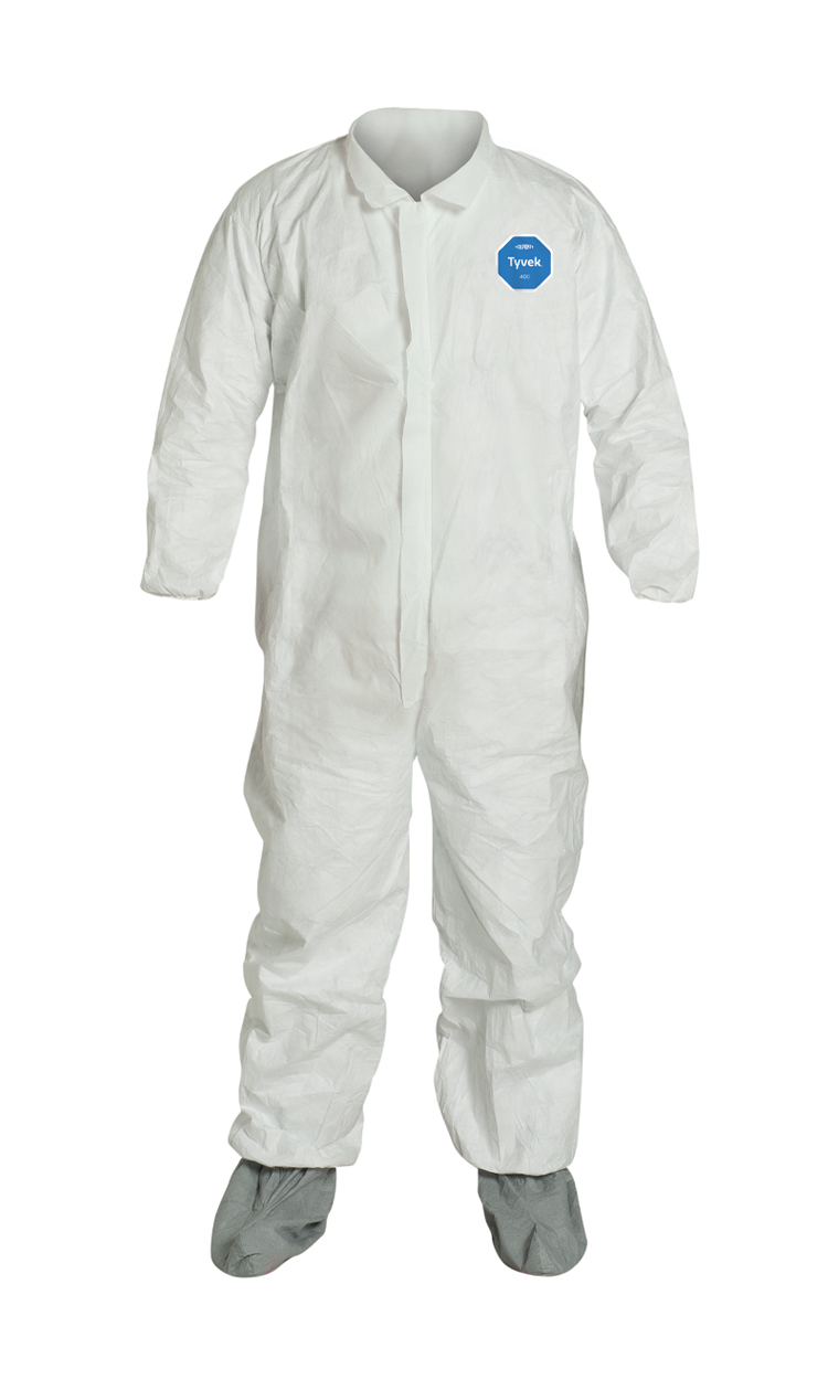 DuPont TY121S Tyvek Coverall with Elastic Wrists and Attached