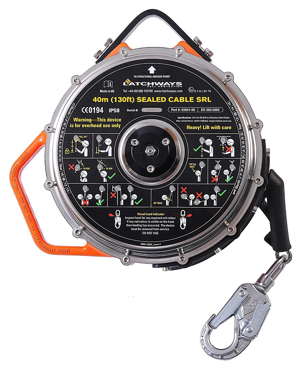 MSA 62841-00US Self Retracting Lifeline 130ft Stainless Steel