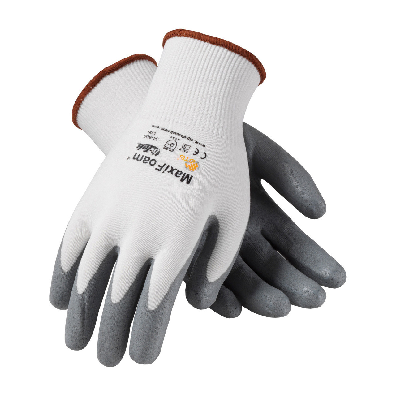 MaxiFoam 34-800 White Glove with Nitrile Coated Foam Grip (Pair)