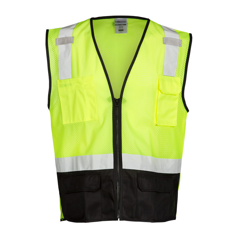 ML Kishigo 1509 Class 2 Lime Black Bottom Mesh Vest