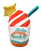 Soft plush toy shaped like a red and white striped shaved ice cup, complete with a yellow cocktail umbrella and a blue straw.