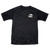 Black short-sleeve t-shirt with a small gray Bahama Buck's palm tree logo on the left chest.